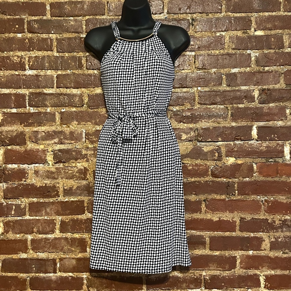 MICHAEL Michael Kors Black & White Pattern Gold Hardware Midi Dress Size S